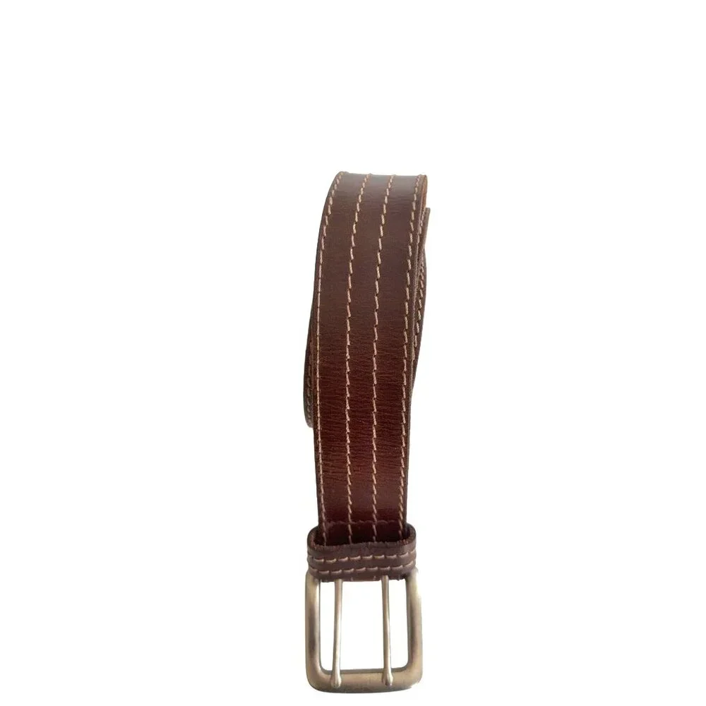 Aeropostale Men's Belt Medium Brown Genuine Leather Double Prong 9003 Vintage